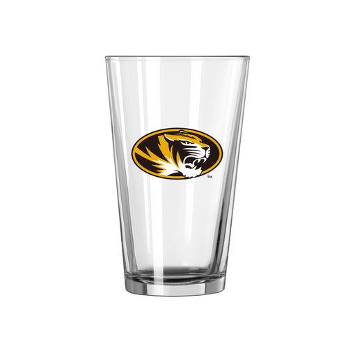 Missouri 16oz Logo Pint Glass by Logo Brands, clear drinkware with Missouri logo, perfect for beverages and display.