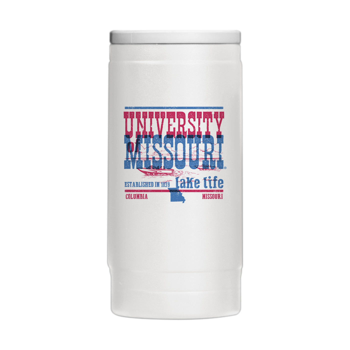 Missouri Lake Vibes 12oz White Powder Coat Slim Can Coolie