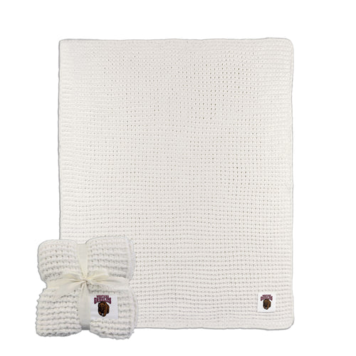 Ivory Montana Cable Knit Throw blanket by Logo Brands, 50x60 inches, cozy cable-knit design for living room or bedroom.