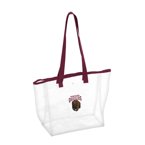 Clear Montana Stadium Bag by Logo Brands, see-through bag for stadium events with multiple compartments and adjustable straps.
