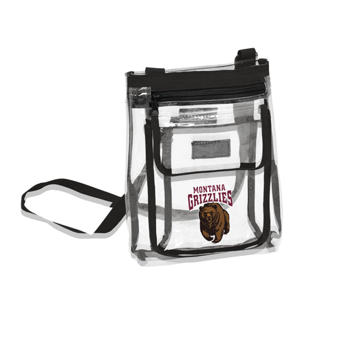 Clear crossbody bag from Montana Gameday by Logo Brands with adjustable strap and spacious main compartment.
