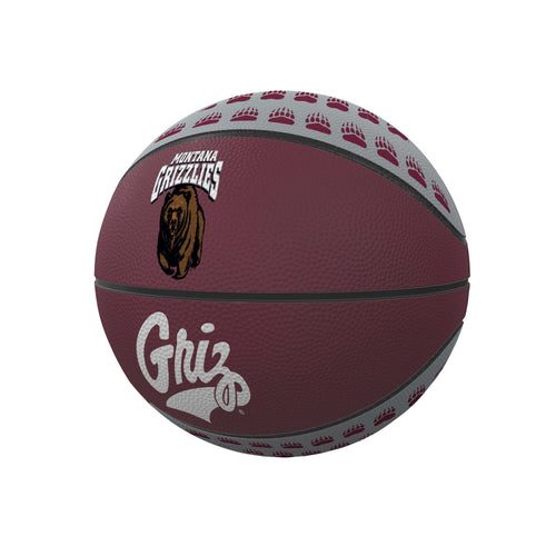 Montana Mini Size Rubber Basketball by Logo Brands, small recreation basketball with orange and black design.