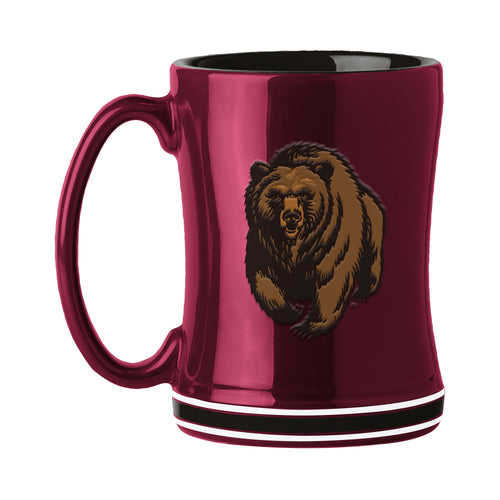 Montana 14oz Relief Mug by Logo Brands, ceramic drinkware with textured relief design, on a white background.