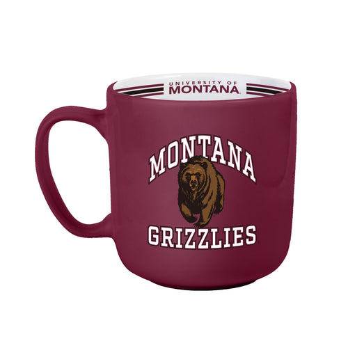 Montana 15oz striped ceramic mug by Logo Brands, featuring a colorful striped design, perfect for hot beverages.