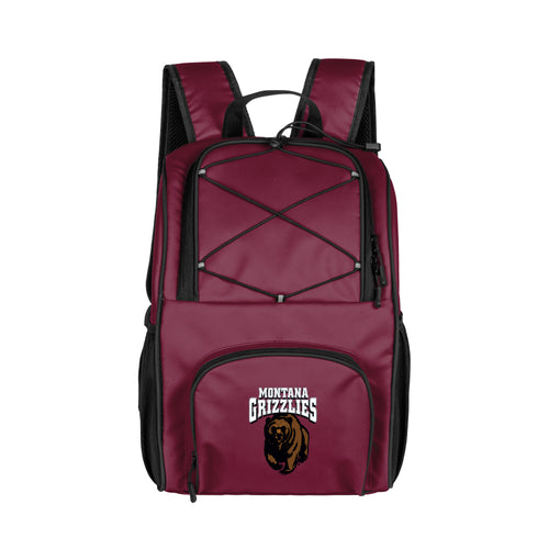 Montana 24 Can Flex Backpack Cooler by Logo Brands featuring durable fabric, adjustable straps, and insulated main compartment.