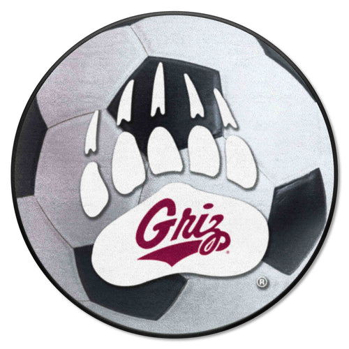 University of Montana soccer ball mat by Logo Brands, featuring a colorful soccer ball design on a durable mat surface.