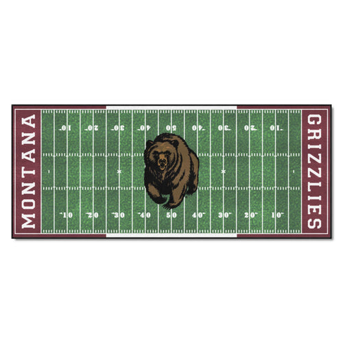 University of Montana football field runner mat by Logo Brands, featuring team colors and logo design for sports fans.