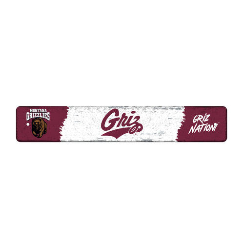 Montana Metal Street Sign 4x24 for mancave, branded by Logo Brands, featuring bold Montana-themed graphics on durable metal.