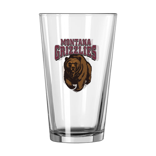 Montana Gameday 16oz pint glass with team logo, clear drinkware perfect for sports fans and game day celebrations.
