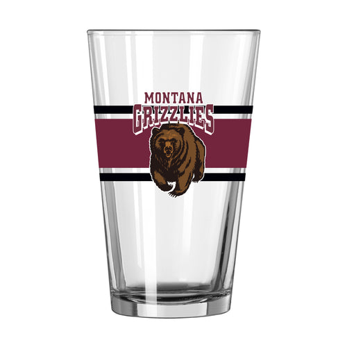 Montana 16oz stripe pint glass by Logo Brands, clear drinkware with colorful stripe design for beverages.