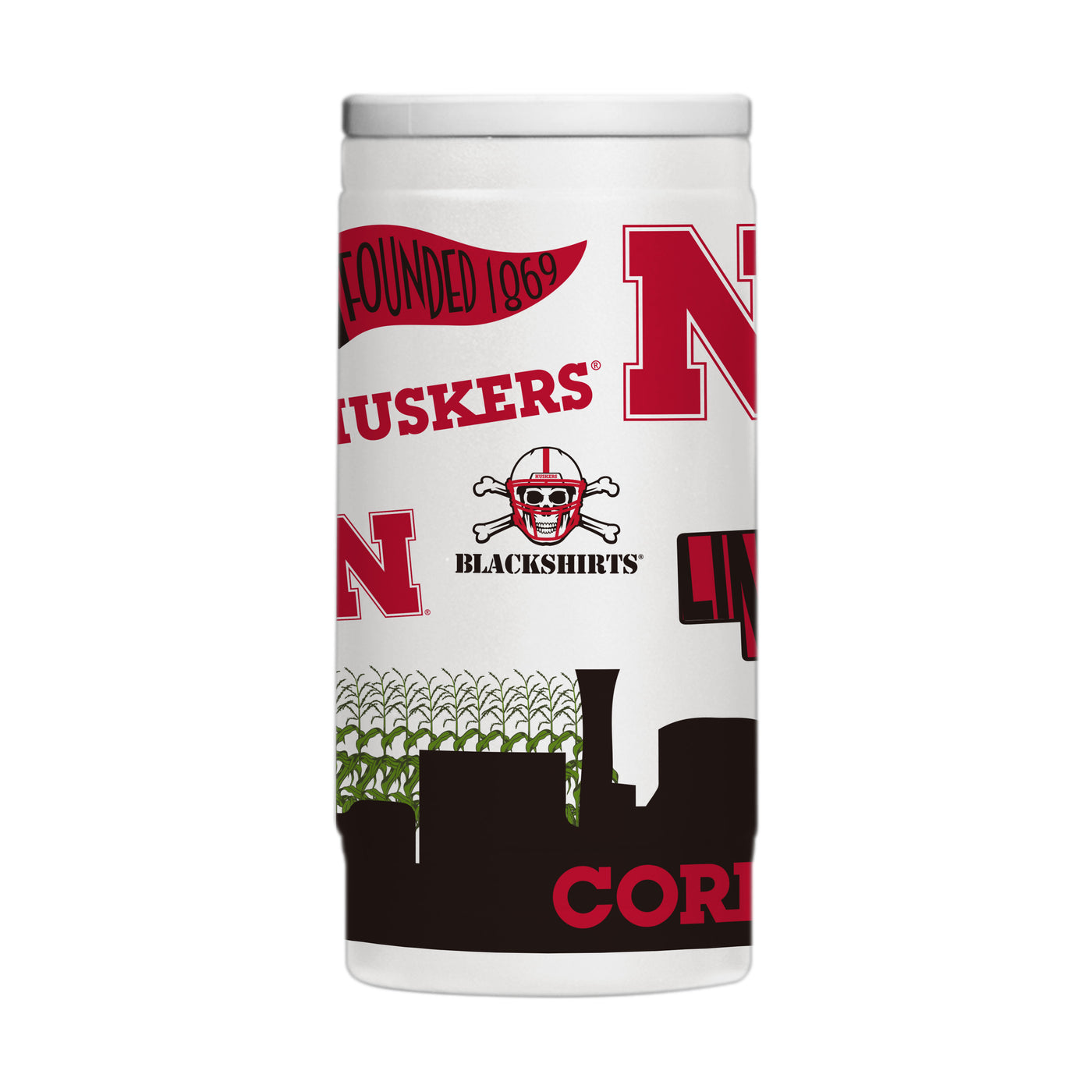 Nebraska 12oz Native Powder Coat Slim Can Coolie