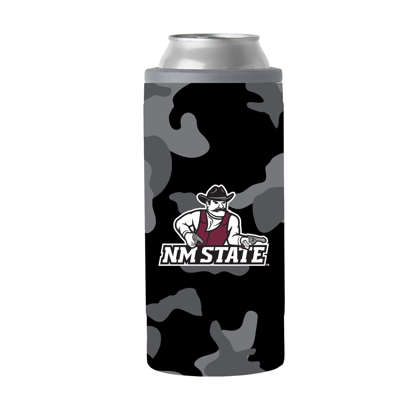 NM State Black Camo 12oz Slim Can Coolie
