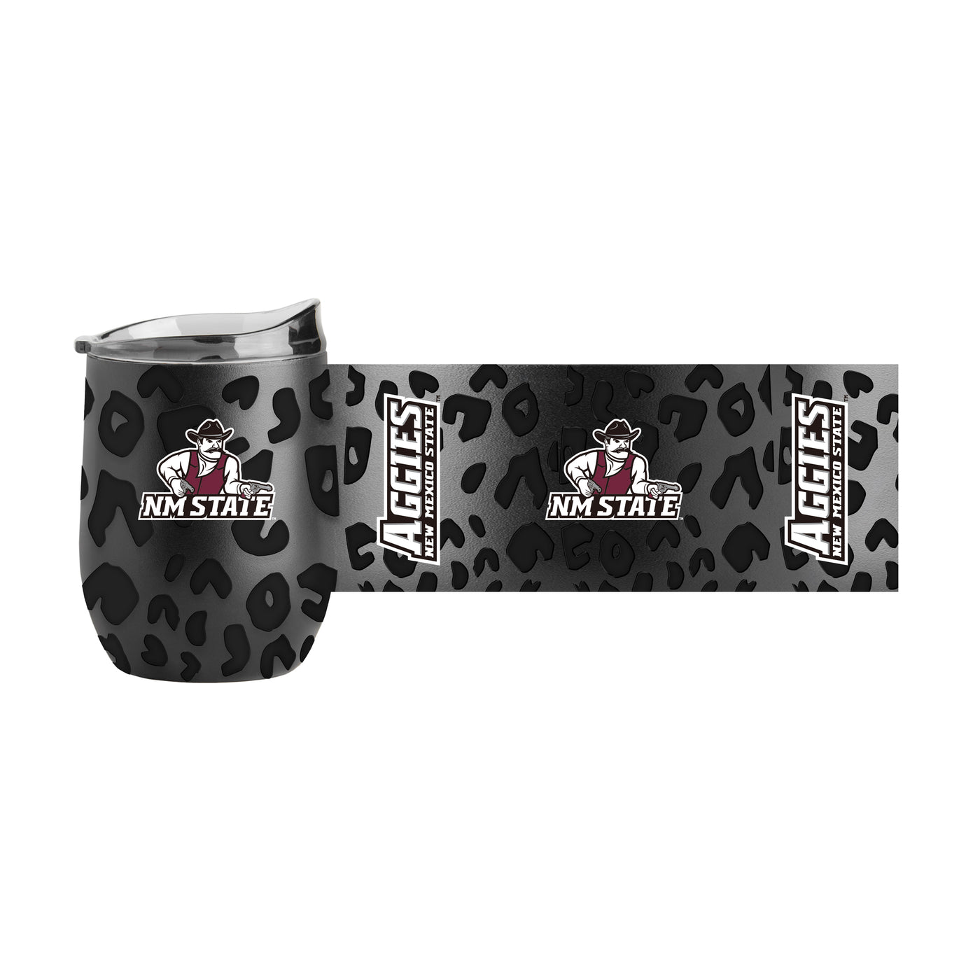 NM State Leopard 16oz Black Powdercoat Curved Beverage