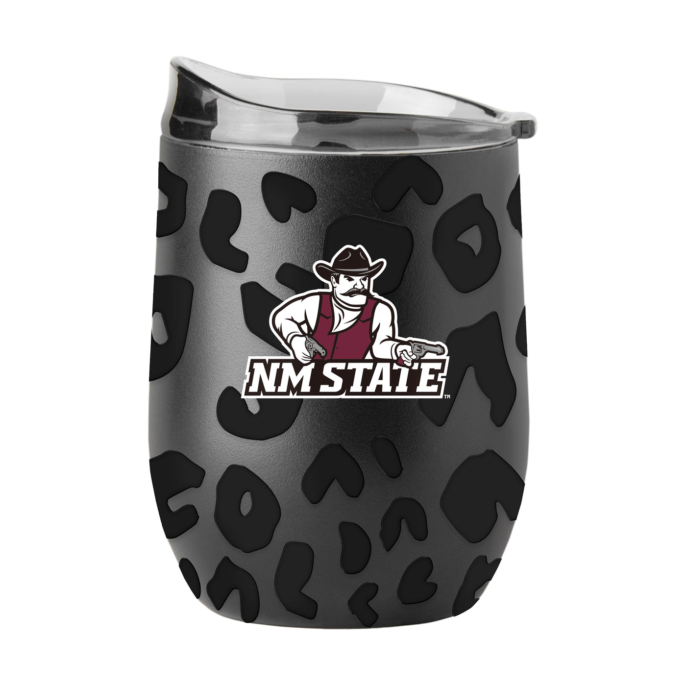 NM State Leopard 16oz Black Powdercoat Curved Beverage