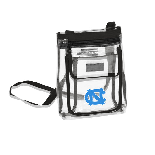 North Carolina Gameday black clear crossbody bag with logo branding and adjustable strap, perfect for game day accessories.