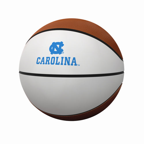 University of North Carolina at Chapel Hill composite brown autograph basketball with primary logo by Logo Brands, showing detailed logo and surface.