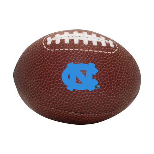 North Carolina Composite Brown Micro Soft Football for recreation by Logo Brands, showing close-up of textured surface and laces.