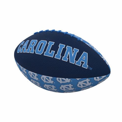 North Carolina Repeating Mini-Size Rubber Football for recreation by Logo Brands, showing close-up of the textured surface and team logo.