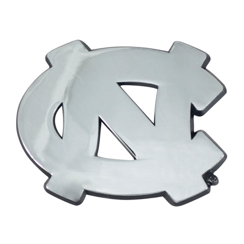 Chrome UNC Chapel Hill emblem by Logo Brands featuring the university's logo and blue and white colors.