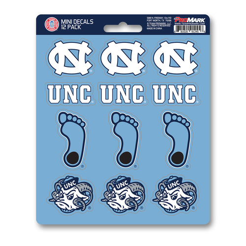 Set of 12 UNC Chapel Hill mini decals featuring blue and white logos for fans and decorating purposes.