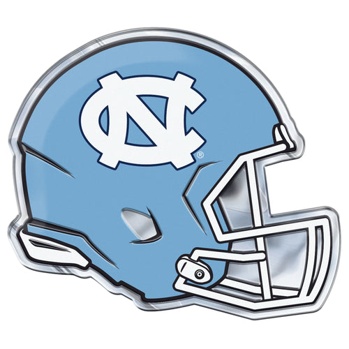 UNC Chapel Hill embossed helmet emblem by Logo Brands, featuring detailed college team logo design on a metallic emblem.