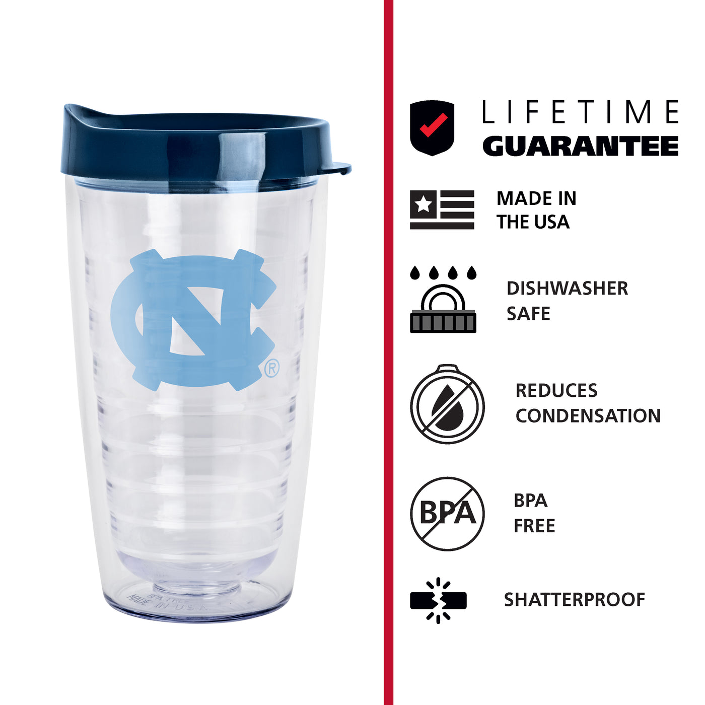 North Carolina 16oz Flipside Dbl Wall Clear Tumbler