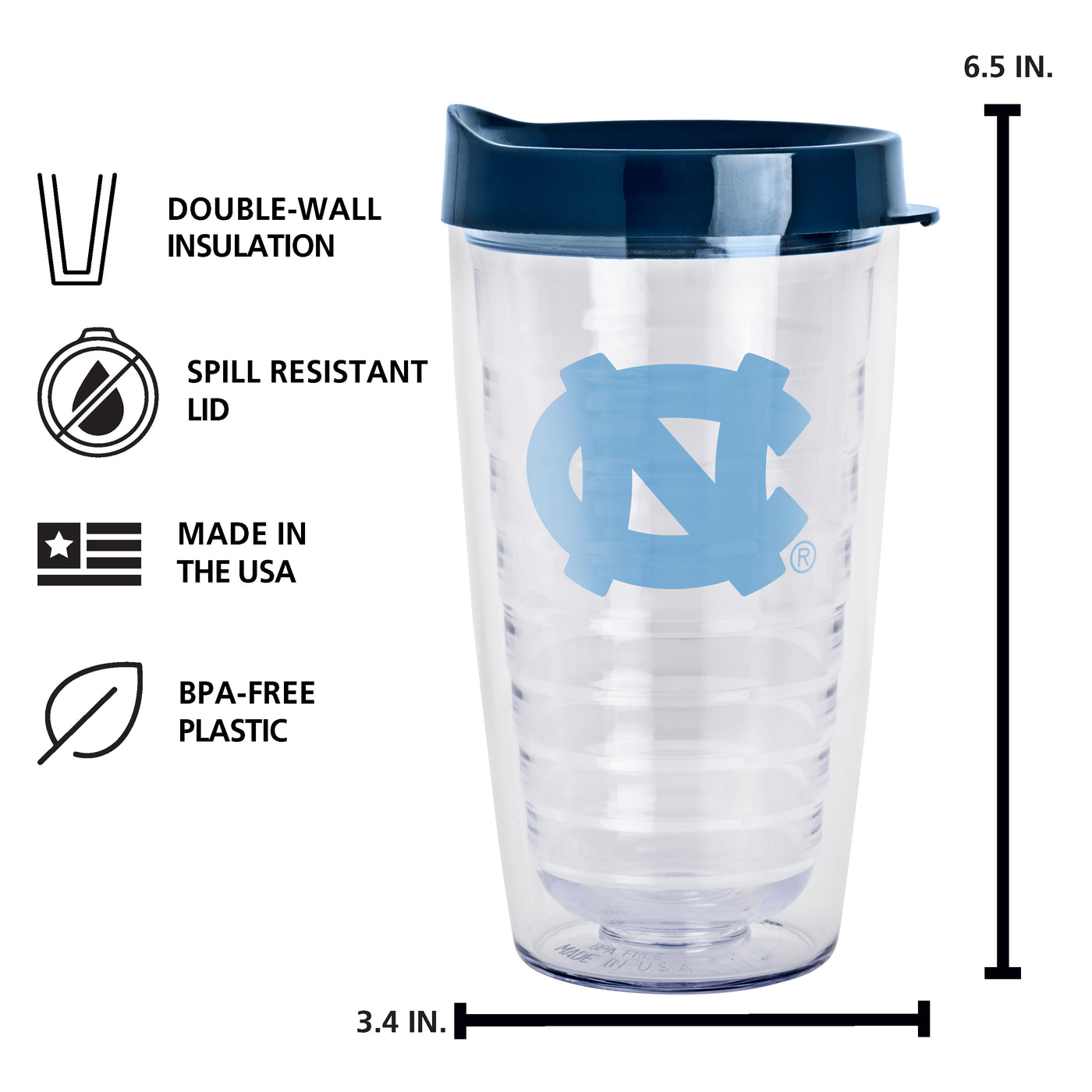 North Carolina 16oz Flipside Dbl Wall Clear Tumbler