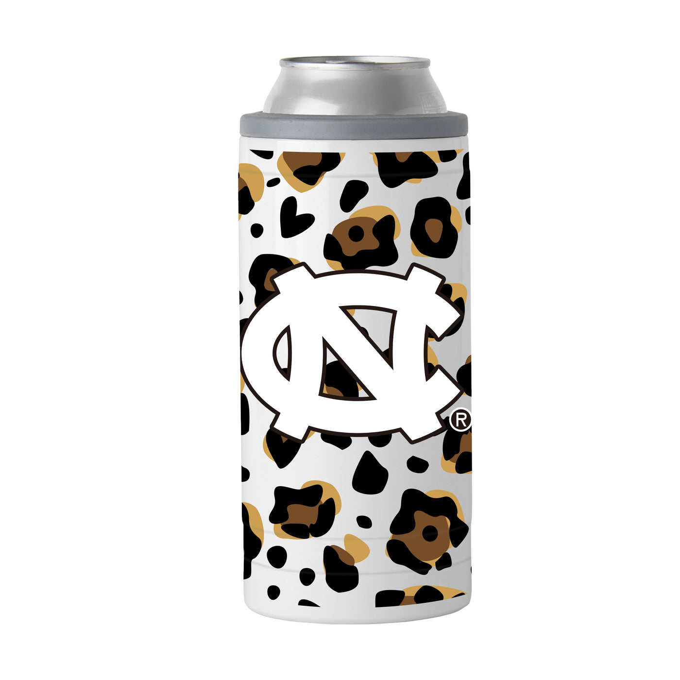 North Carolina 12oz Neutral Leopard Slim Can Coolie