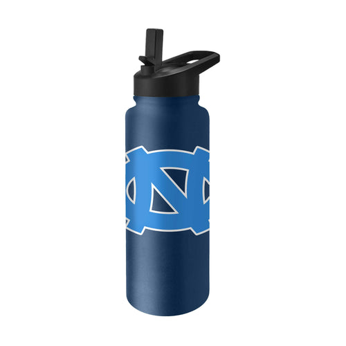 North Carolina logo 34 oz stainless steel quencher bottle by Logo Brands, with the state emblem engraved on the drinkware.