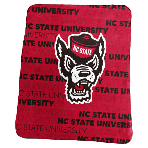 NC State Classic Throw blanket by Logo Brands, featuring the university logo and team colors, displayed folded.