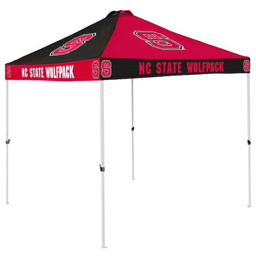 NC State checkerboard canopy shelter by Logo Brands, featuring a vibrant red and white checkered design for outdoor events
