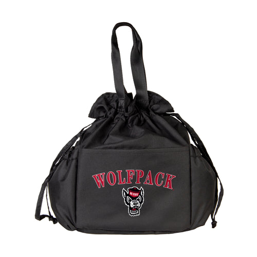 NC State Logo Brands drawstring lunch cooler with eco-friendly material, featuring the NC State logo and a compact, portable design.