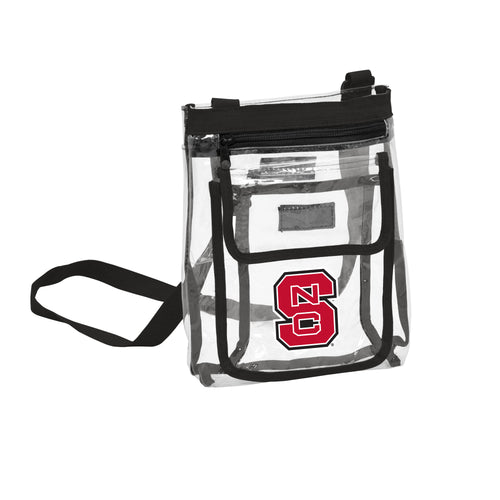 NC State Gameday Clear Crossbody bag by Logo Brands, featuring transparent design and adjustable strap for game day accessories.