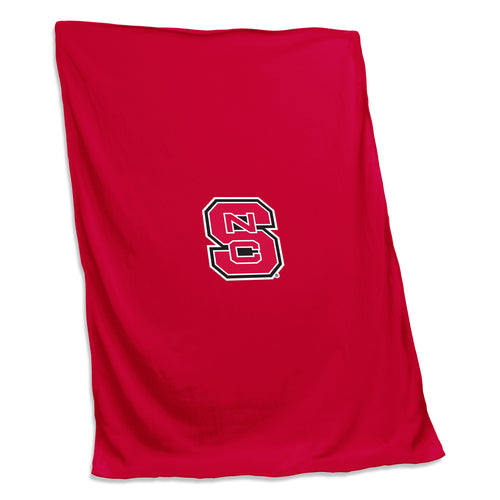 NC State sweatshirt blanket by Logo Brands, soft fleece blanket with school logo and mascot, perfect for cozy campus comfort.