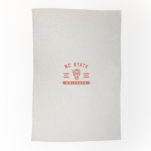 NC State oatmeal sweatshirt blanket by Logo Brands, showing soft, cozy fabric with the NC State logo design.