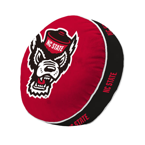 NC State Puff Pillow blanket by Logo Brands featuring the university logo and vibrant red and white colors.