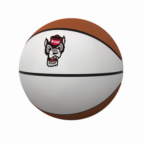 Fullsize NC State autograph basketball by Logo Brands with handwritten signatures on the recreation basketball surface.
