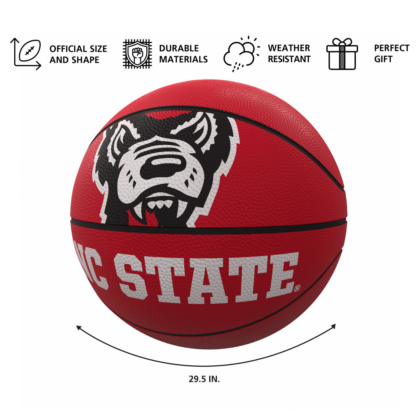 NC State Mascot Official-Size Rubber Basketball - Logo Brands