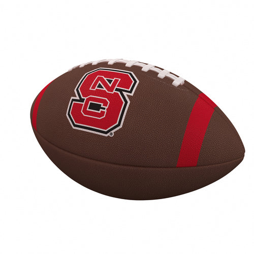 Official-size composite football featuring NC State team stripes, Logo Brands recreation football for sports and casual play.