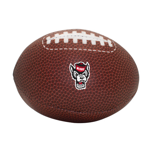 Brown NC State composite micro soft football by Logo Brands, designed for recreational play with detailed stitching and logo branding.