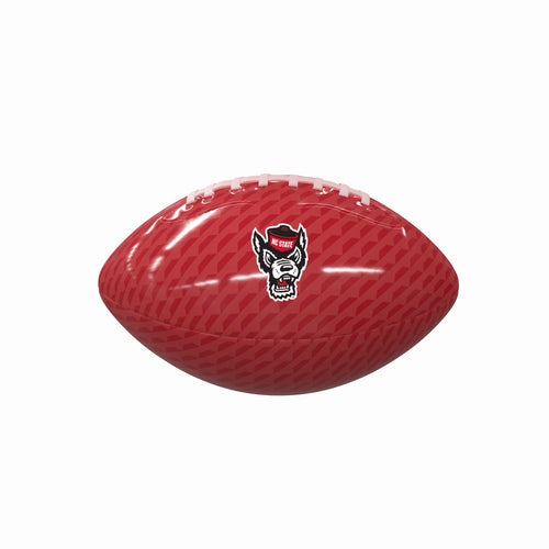 Glossy NC State carbon fiber mini football by Logo Brands, ideal for recreation and display.