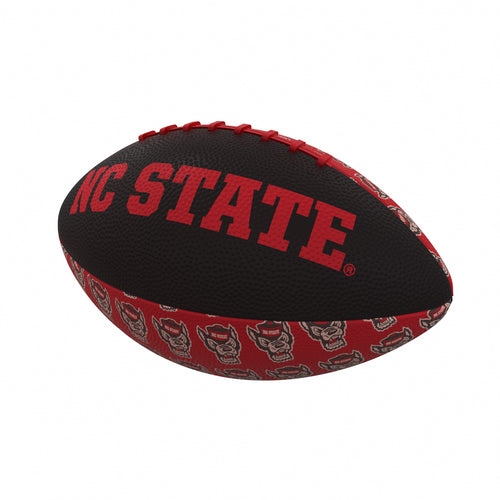Mini rubber football with NC State logo, perfect for recreation and outdoor play, made by Logo Brands.