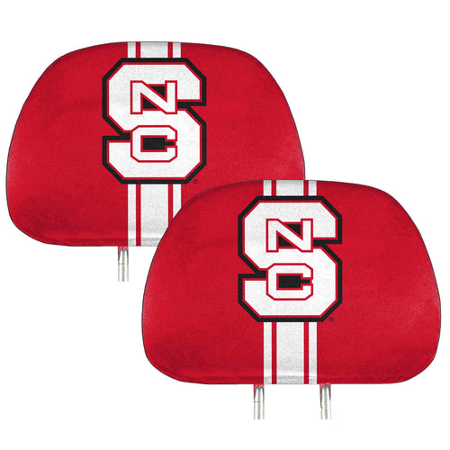 NC State University printed headrest cover for auto seats by Logo Brands, featuring the university logo and vibrant design.
