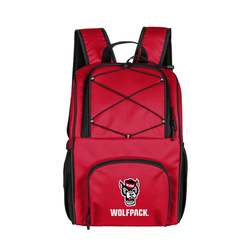 NC State 24 Can Flex Backpack Cooler by Logo Brands, insulated cooler bag with adjustable straps and multiple compartments.