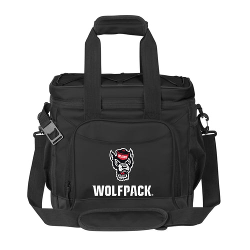 NC State 24 Black Can Flex Cooler by Logo Brands, featuring a black cooler with NC State logo and flexible design for beverages.