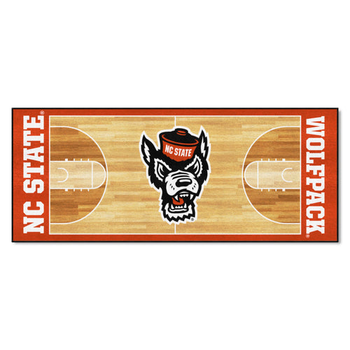 NCAA basketball runner mat featuring NC State University logo in black and red, perfect for sports-themed decor or game rooms.