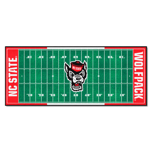 North Carolina State University football field runner mat by Logo Brands, featuring team logo and turf design for sports decor.