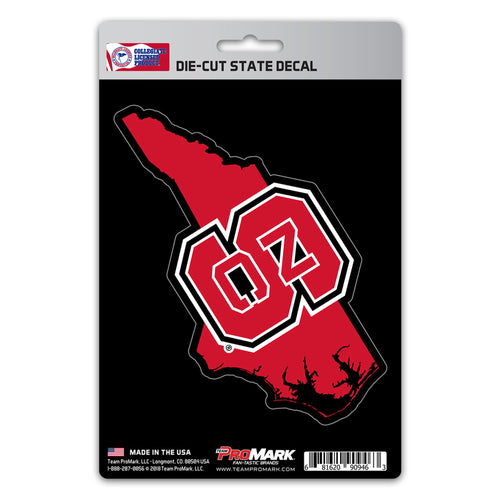 NC State University state shape decal by Logo Brands, featuring the Wolfpack logo on a transparent background.