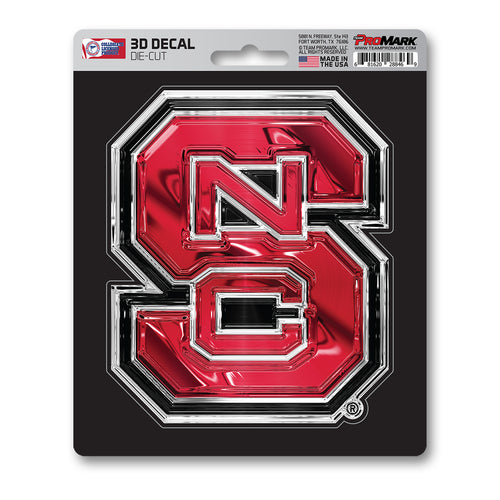 NC State University 3D decal by Logo Brands showing a vibrant, detailed wolf mascot in red and white colors.