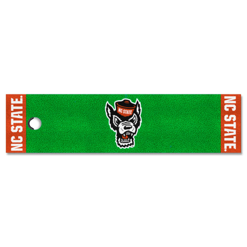 NC State University putting green mat by Logo Brands, featuring the university logo and realistic putting surface for practice.